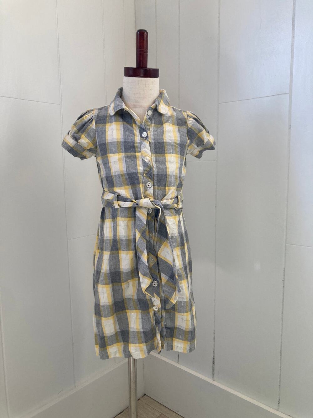 Gymboree Yellow & Grey Plaid Shirt Dress, Size 6